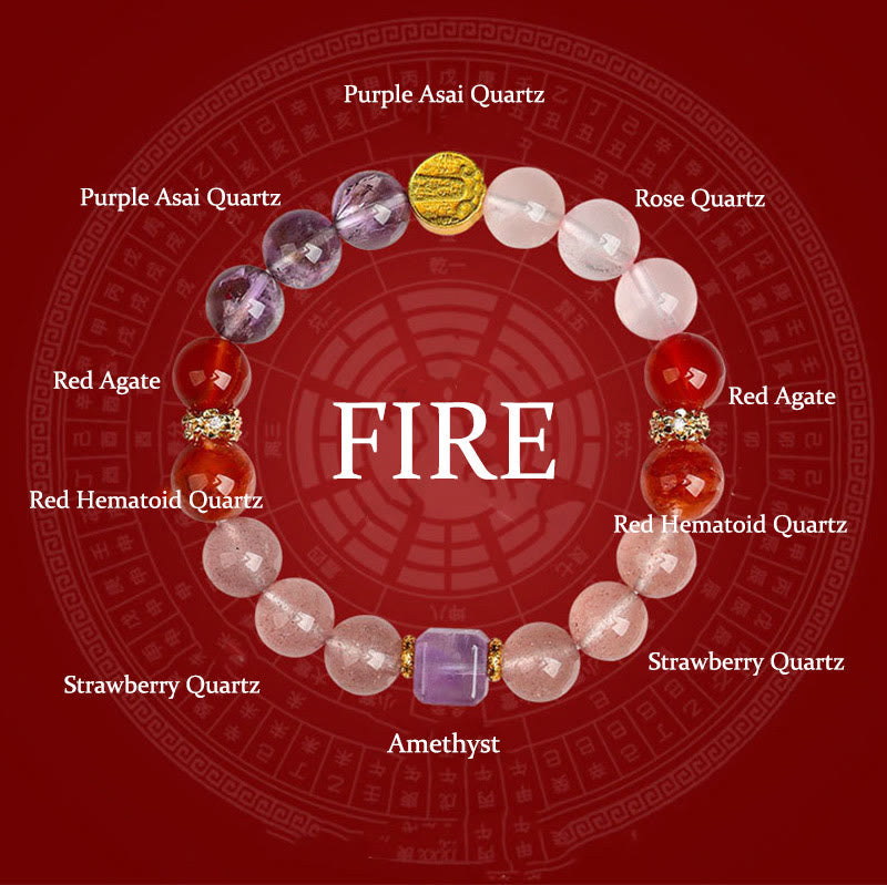 Buddhist Blessing Five Elements Various Agate Crystal Green Phantom Rutilated Quartz Green Grape Agate Malachite Luck Bracelet