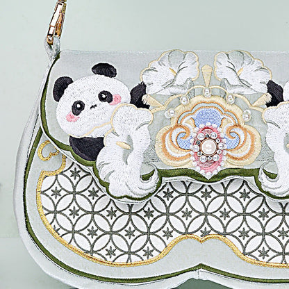 Buddhist Blessing Panda Flowers Gourd Pendant Shoulder Bag Crossbody Bag