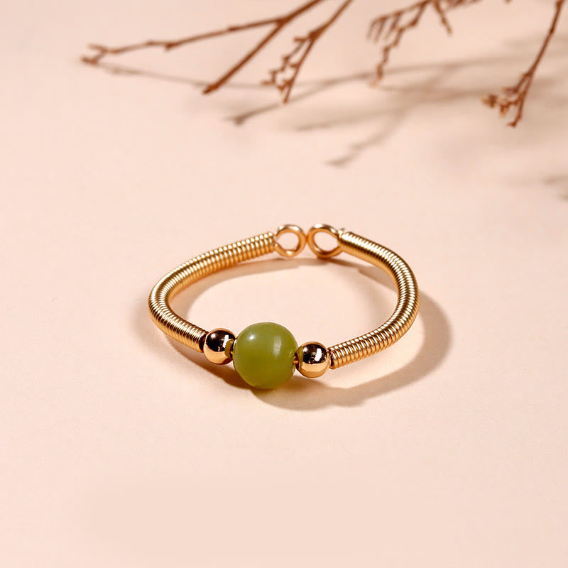 Buddhist Blessing Natural Stone Bead Alloy Healing Open Ring