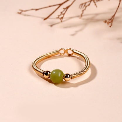 Buddhist Blessing Natural Stone Bead Alloy Healing Open Ring