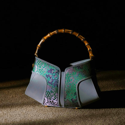 Buddhist Blessing Retro Peony Branches Bamboo Handle Song Brocade Xiangyunsha Silk Crossbody Bag Hangbags