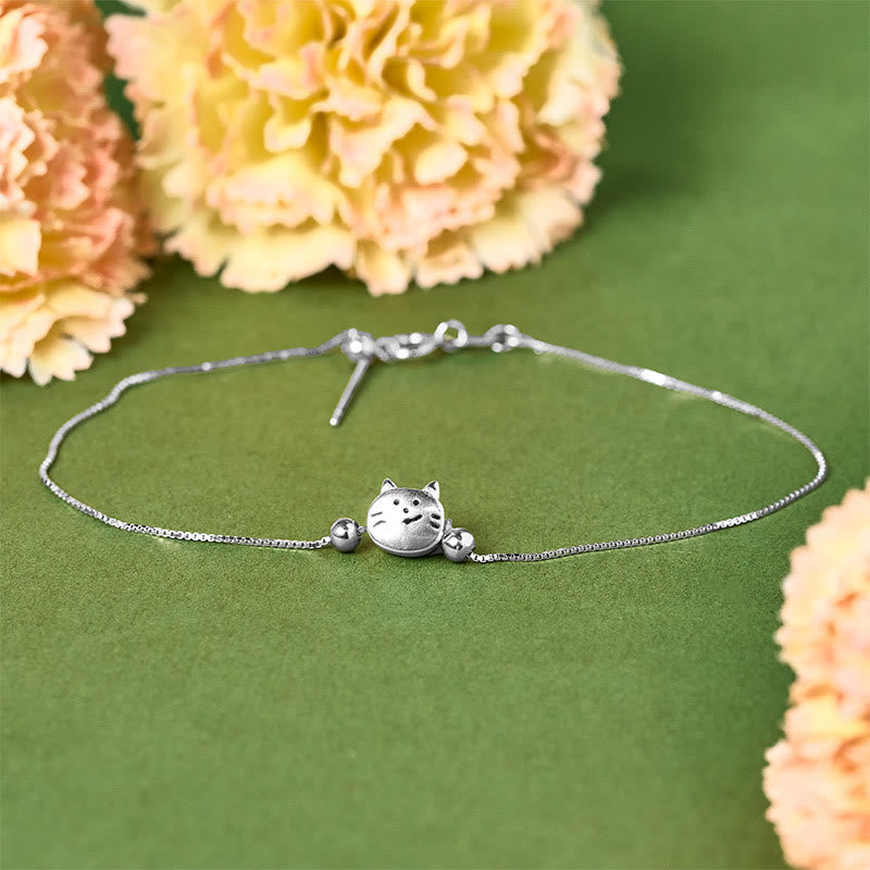 Buddhist Blessing 925 Sterling Silver Mini Cat Blessing Chain Bracelet