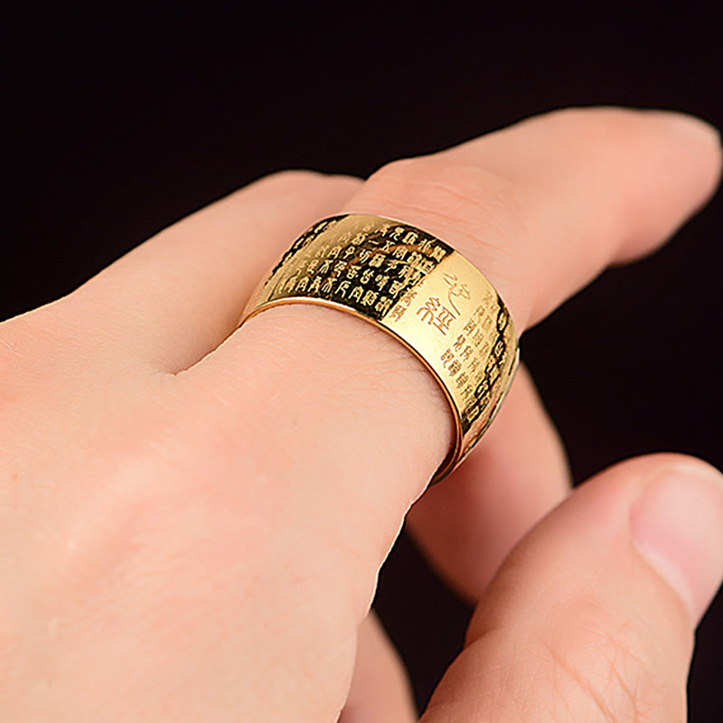 Buddhist Blessing Tibetan Seal Heart Sutra Titanium Steel Balance Ring