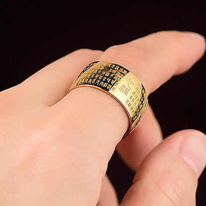 Buddhist Blessing Tibetan Seal Heart Sutra Titanium Steel Balance Ring