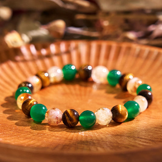 Buddhist Blessing Natural Tiger Eye Green Agate Citrine Mix And Match Beads Protection Bracelet