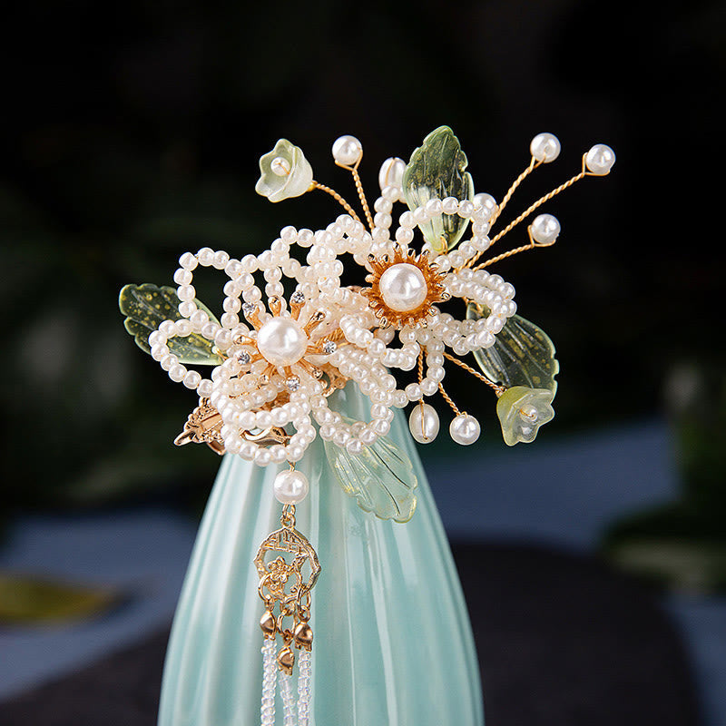 Buddhist Blessing Retro Style Flower Leaf Tassel Hair Clip