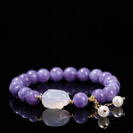 Buddhist Blessing Natural Purple Chalcedony Rabbit Healing Bead Bracelet
