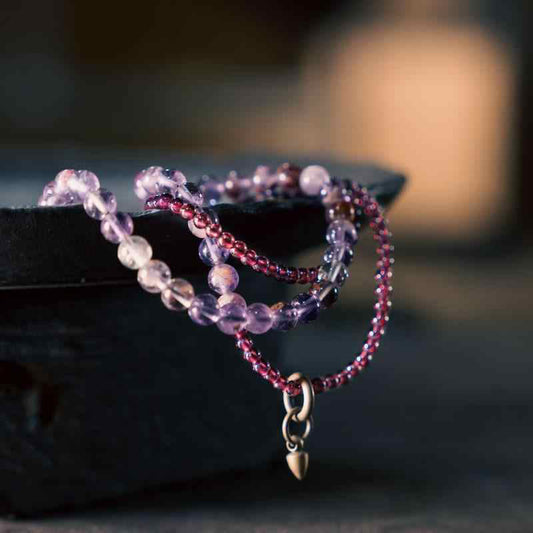 Buddhist Blessing Retro 6mm Amethyst 4mm Garnet Multilayer Balance Bracelet
