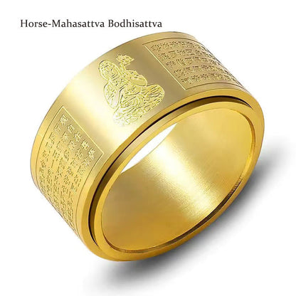 Buddhist Blessing Chinese Zodiac Natal Buddhist Blessing Heart Sutra Carved Titanium Steel Calm Rotatable Ring