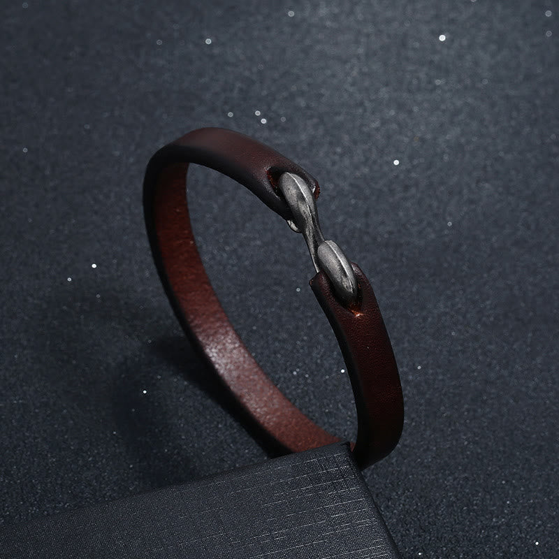 Buddhist Blessing Vintage Leather Plain Strength Buckle Bracelet