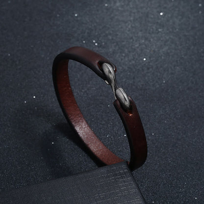 Buddhist Blessing Vintage Leather Plain Strength Buckle Bracelet
