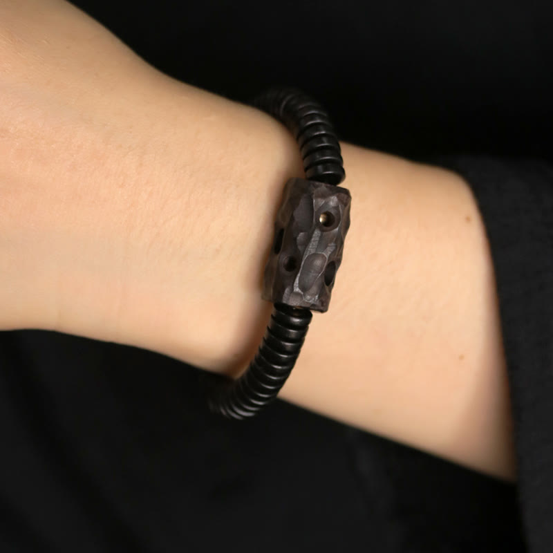 Buddhist Blessing Ebony Wood Copper Brass Holey Balance Bracelet