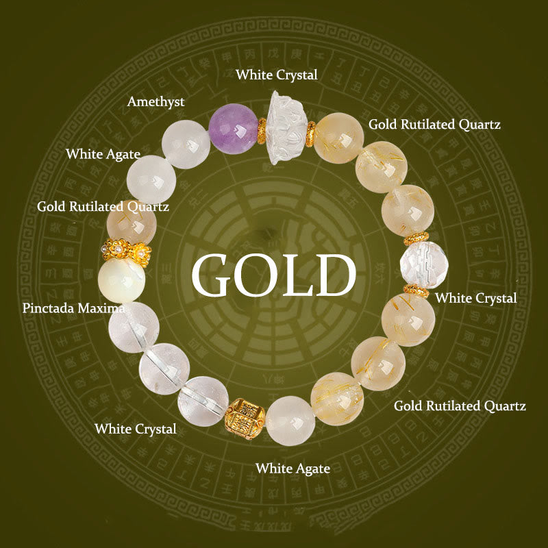Buddhist Blessing Five Elements Various Agate Crystal Green Phantom Rutilated Quartz Green Grape Agate Malachite Luck Bracelet