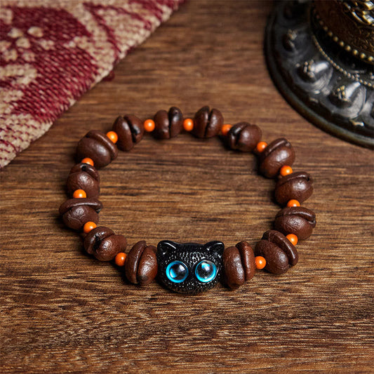 Buddhist Blessing Natural Cute Cat Coffee Beans Bracelet