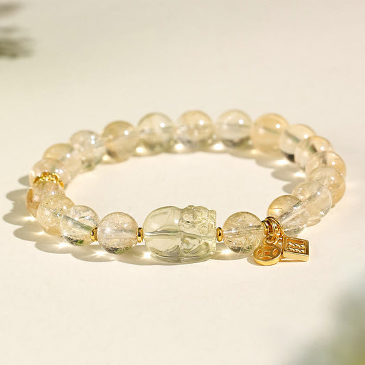 Buddhist Blessing Natural Citrine PiXiu Copper Coin Protection Bracelet