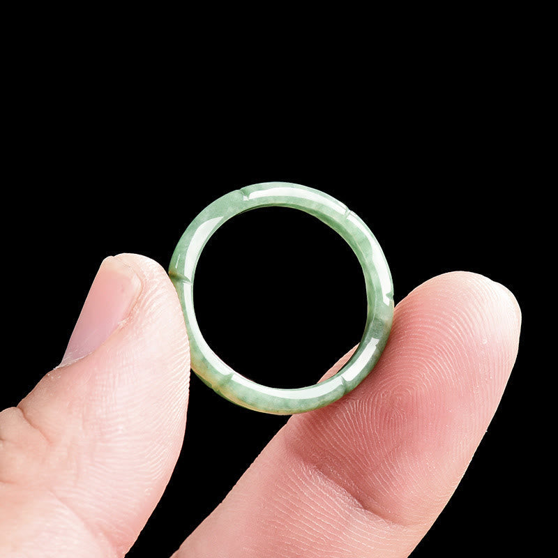 Buddhist Blessing Natural Bamboo Design Jade Abundance Ring