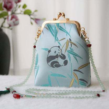 Buddhist Blessing Retro Chinese Embroidery Pearl Chain Crossbody Bag Shoudler Bag