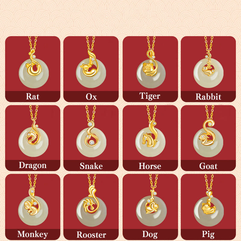 Buddhist Blessing Chinese Zodiac Hetian Jade 925 Sterling Silver Abundance Necklace Pendant