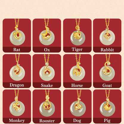 Buddhist Blessing Chinese Zodiac Hetian Jade 925 Sterling Silver Abundance Necklace Pendant
