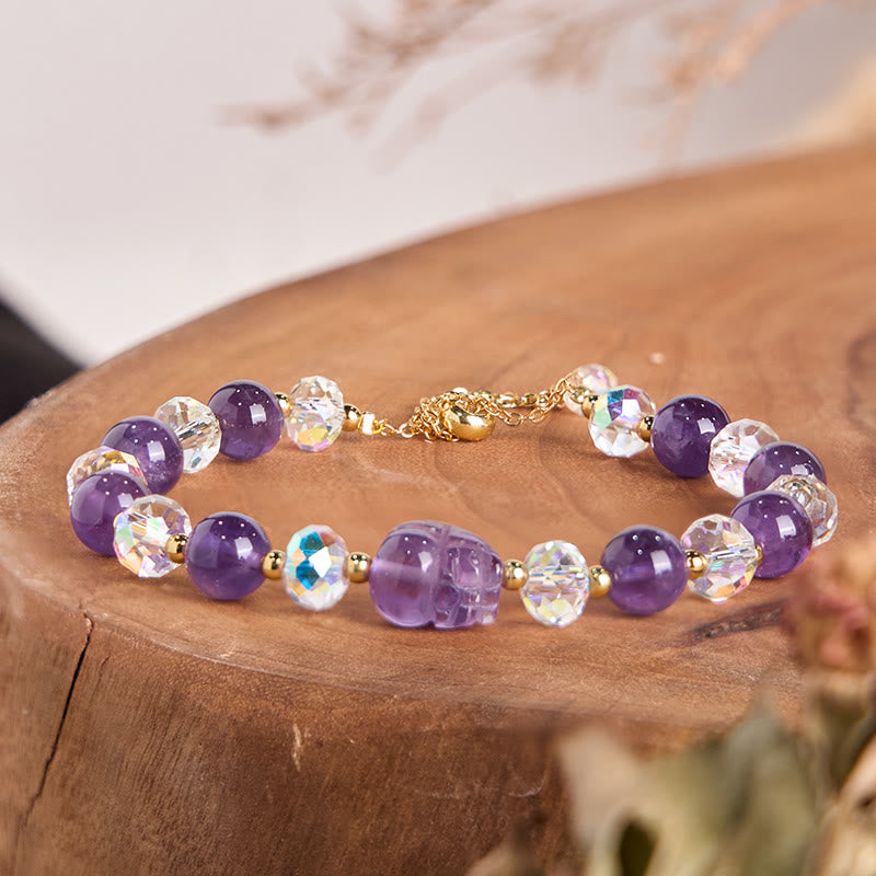 Buddhist Blessing Natural Amethyst Pixiu Crystal Balance Bracelet