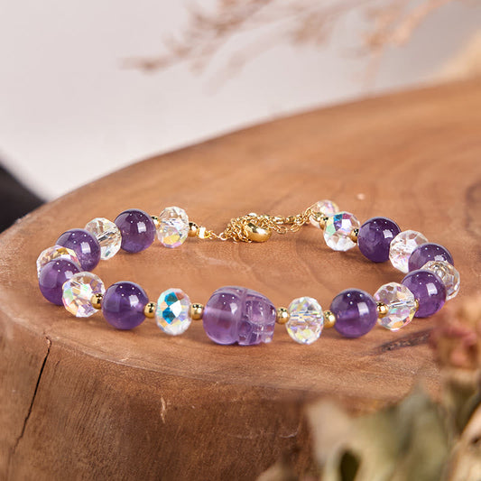 Buddhist Blessing Natural Amethyst Pixiu Crystal Balance Bracelet