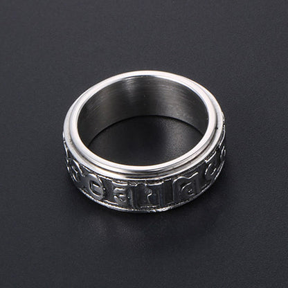 Buddhist Blessing Tibetan Om Mani Padme Hum Titanium Steel Spinner Balance Ring