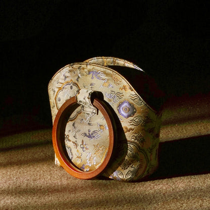 Buddhist Blessing Crane Deer Seawater Wave Wood Handle Metal Chain Change Purse Crossbody Bag Hangbags