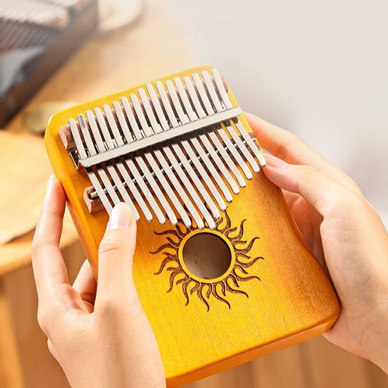 Buddhist Blessing Kalimba 17/21 Keys Thumb Piano Sun Pattern Maple Wood Beginners Portable Finger Piano