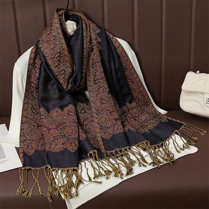 Buddhist Blessing Tibetan Cashew Jacquard Colorful Flower Print Tassels Shawl Fall Winter Soft Warm Scarf Wrap
