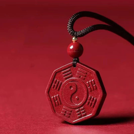 Buddhist Blessing Natural Cinnabar Bagua Taishang Laojun Fu Character Calm Necklace Pendant
