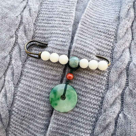 Buddhist Blessing Bodhi Seed Jade Peace Buckle Luck Brooch