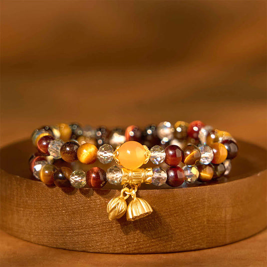 Buddhist Blessing Colorful Tiger Eye Lotus Multi-circle Elastic Rope Protection Bracelet