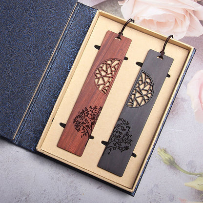 Buddhist Blessing The Tree of Life Ebony Wood Small Leaf Red Sandalwood Bookmarks With Gift Box