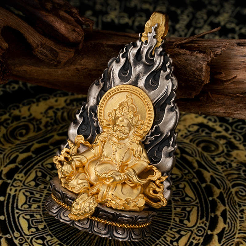 Buddhist Blessing 925 Sterling Silver Tibet Yellow Jambhala God of Wealth Blessing Necklace Pendant