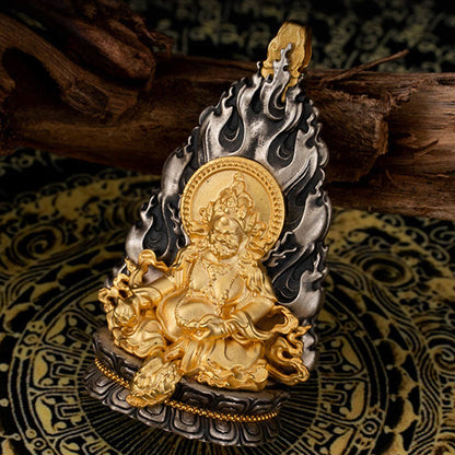 Buddhist Blessing 925 Sterling Silver Tibet Yellow Jambhala God of Wealth Blessing Necklace Pendant