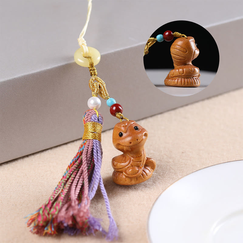 Buddhist Blessing Sandalwood 12 Chinese Zodiac Blessing Colorful Tassel Accessories Keychain