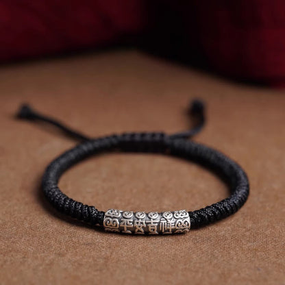 Buddhist Blessing Handmade 999 Sterling Silver Peace and Good Fortune Om Mani Padme Hum Luck Rope Bracelet