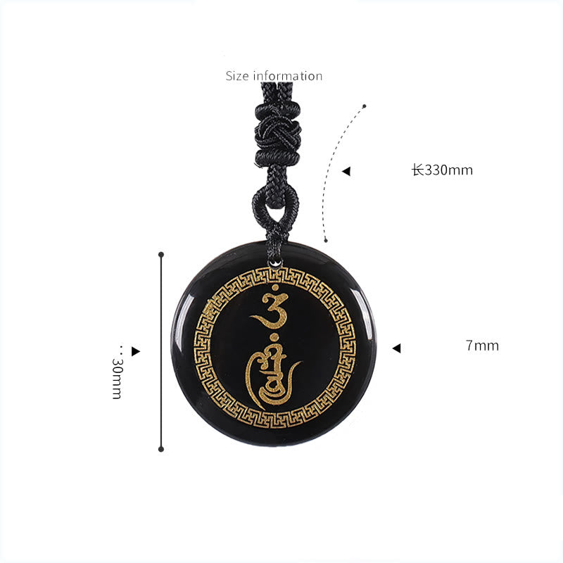Buddhist Blessing Swastika Pattern Vajra Protection Mantra Natural Various Crystal Black Obsidian Purification Necklace Pendant