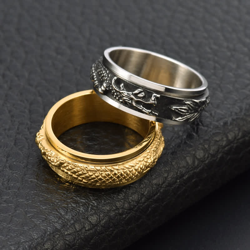 Buddhist Blessing Dragon Titanium Steel Stimulation Rotatable Ring