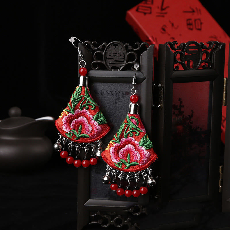 Buddhist Blessing Handmade Yi Embroidery Flower Harmony Earrings