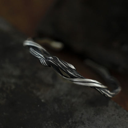 Buddhist Blessing 999 Sterling Silver Driftwood Cuff Bracelet Bangle