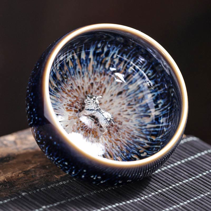 Buddhist Blessing Handmade Chinese Jianzhan Koi Fish Lotus Dragon Phoenix 12 Chinese Zodiac Ceramic Teacup Kung Fu Tea Cup 70ml