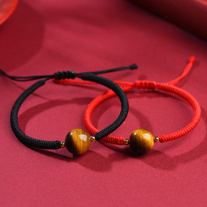 Buddhist Blessing Handmade Tiger Eye Bead Luck Protection Rope Bracelet