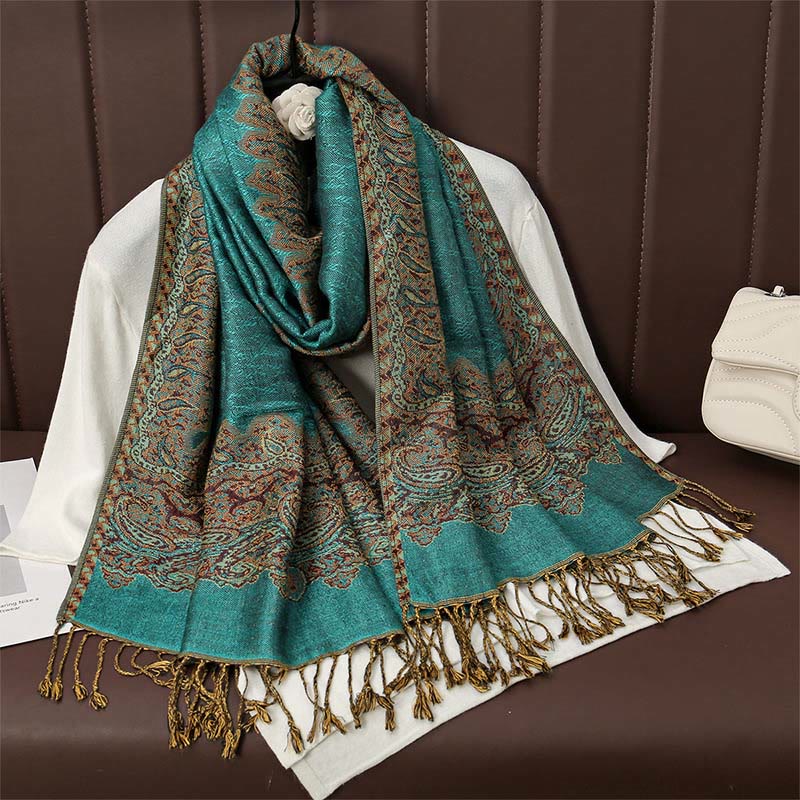 Buddhist Blessing Tibetan Cashew Jacquard Colorful Flower Print Tassels Shawl Fall Winter Soft Warm Scarf Wrap