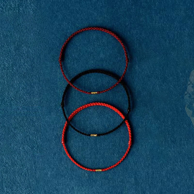 Buddhist Blessing 925 Sterling Silver Lucky Golden Bead Braided String Bracelet Anklet