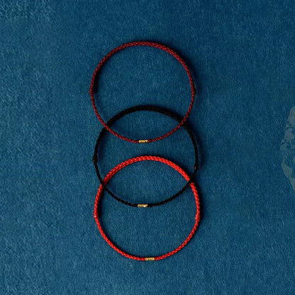 Buddhist Blessing 925 Sterling Silver Lucky Golden Bead Braided String Bracelet Anklet