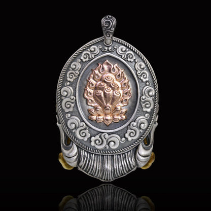 Buddhist Blessing 925 Sterling Silver Tibetan Zakiram Goddess of Wealth Keep Away Evil Spirits Necklace Pendant