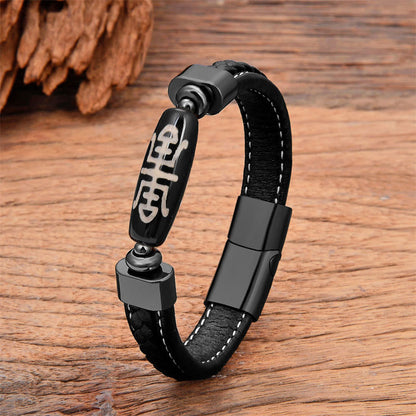 Buddhist Blessing Tibetan Dzi Bead Protection Blessings Leather Bracelet