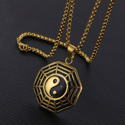 Buddhist Blessing Titanium Steel Bagua Yin Yang Pattern Balance Necklace Pendant
