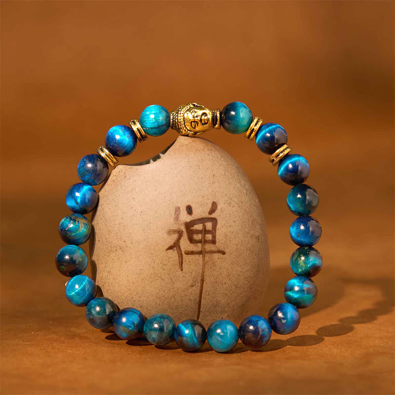 Buddhist Blessing Blue Green Red Tiger Eye Buddhist Blessing  Head Balance Bracelet